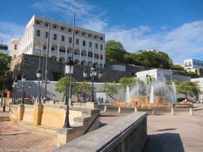 Plaza with fountain in old san juan 